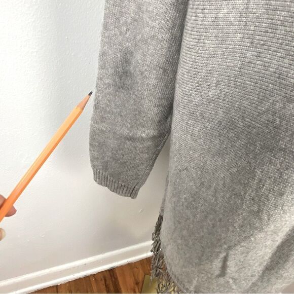 Tahari Womens Duster Cardigan 2X Gray Cotton Blend Longline Fringed Sweater Boho - Picture 8 of 14